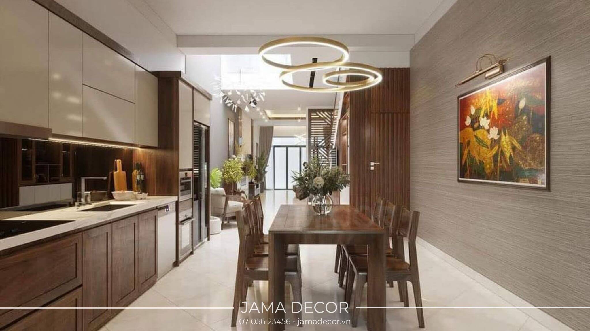 10+ mẫu nội thất bếp nhà ống 3m, 4m, 5m... đẹp, tiện nghi 44 bếp nhà ống gỗ nâu cánh gián