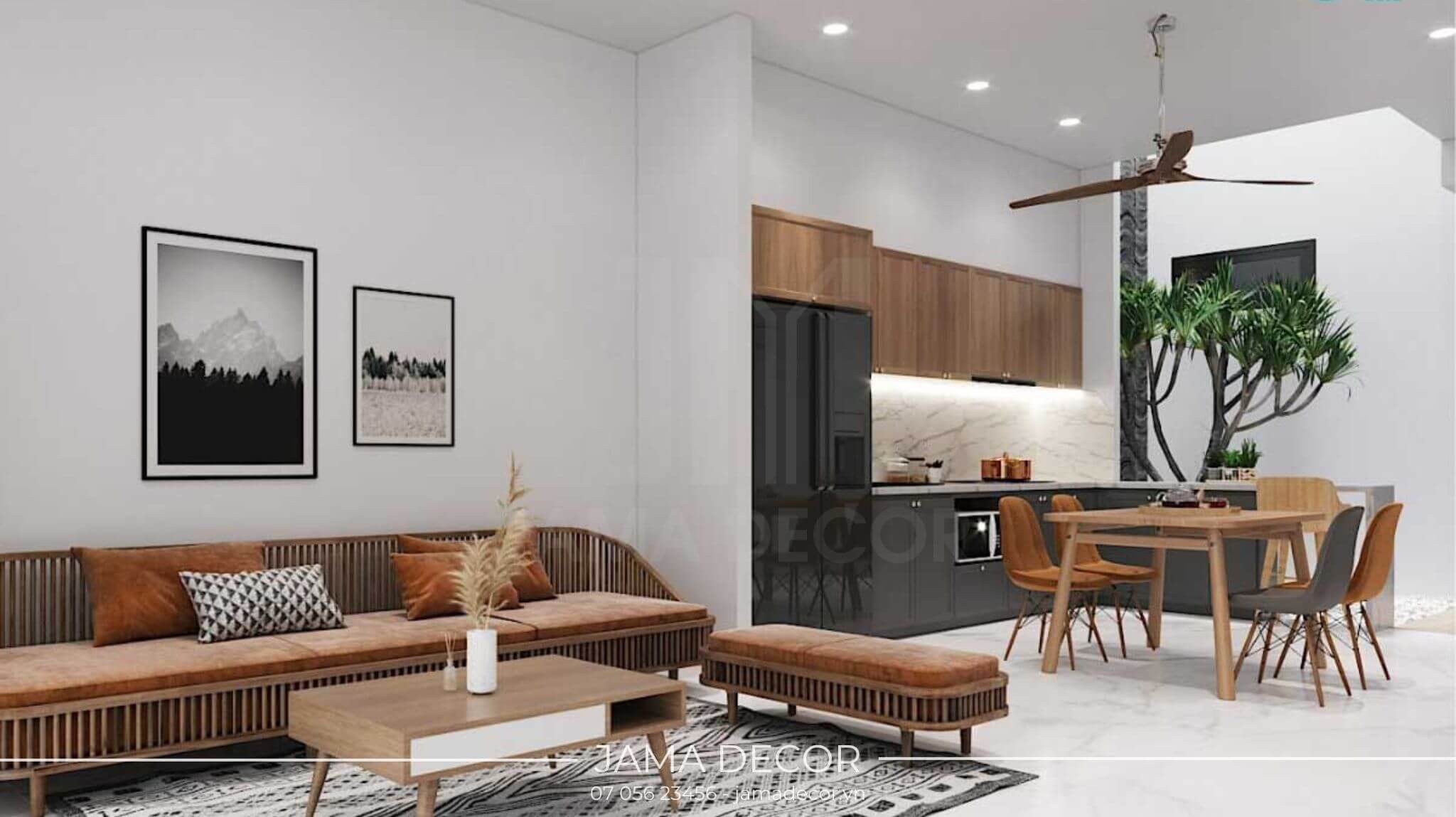 10+ mẫu nội thất bếp nhà ống 3m, 4m, 5m... đẹp, tiện nghi 31 phòng khách liền bếp nhà ống 5m