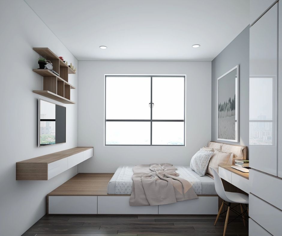10+ mẫu giường ngủ cho phòng nhỏ từ 6m2, 7m2, 8m2,... 35 giường phản trắng kết hợp kệ tủ