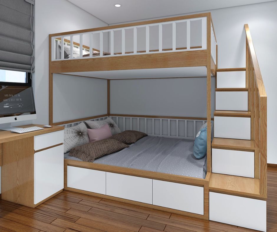 10+ mẫu giường ngủ cho phòng nhỏ từ 6m2, 7m2, 8m2,... 30 giường tầng trắng nâu đơn giản