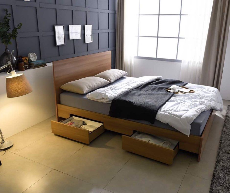 10+ mẫu giường ngủ cho phòng nhỏ từ 6m2, 7m2, 8m2,... 23 giường hộc gỗ công nghiệp màu nâu