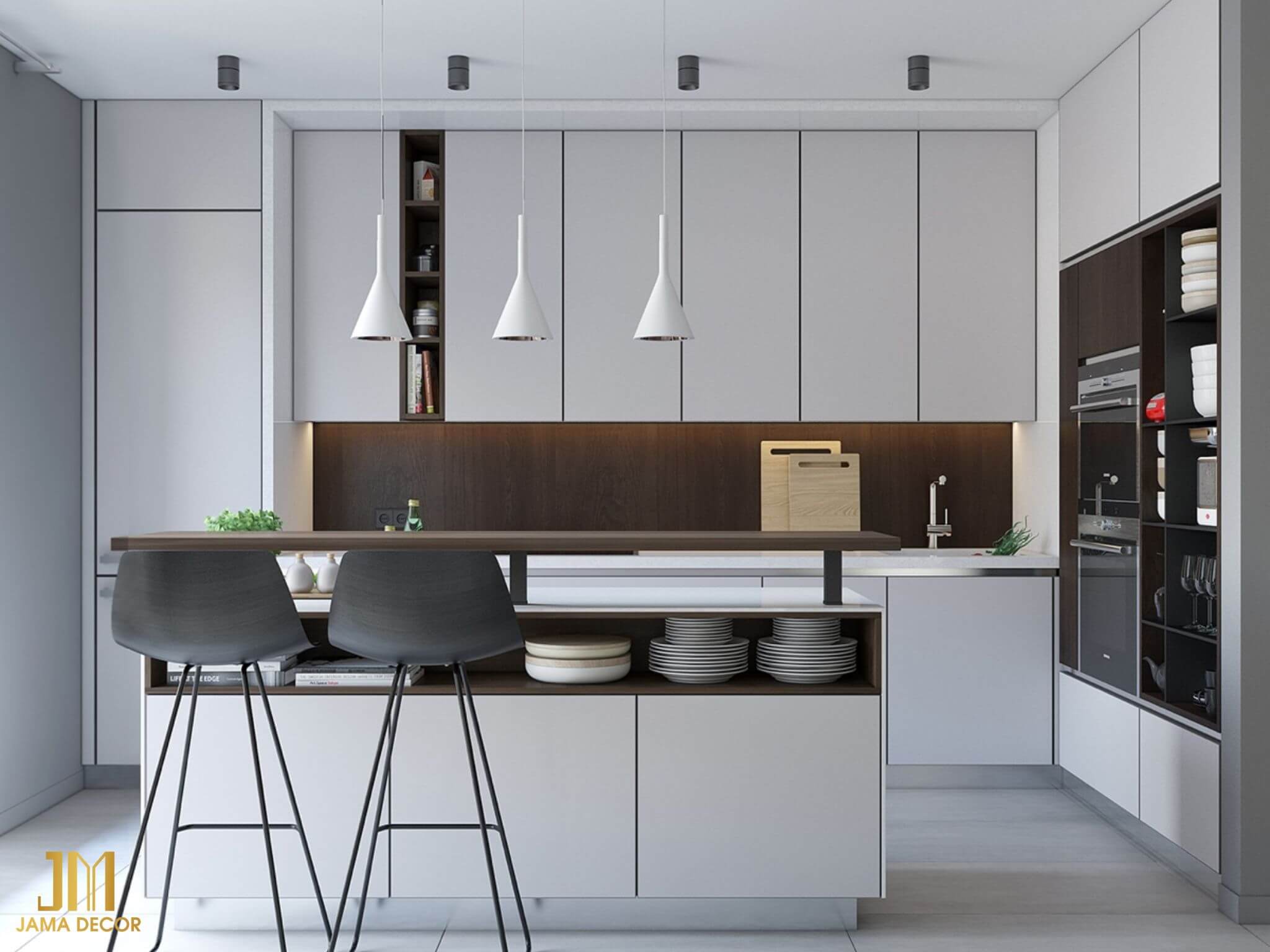 100+ mẫu phòng bếp nhà cấp 4 đẹp, hiện đại, tiết kiệm 40 bếp chữ U màu xám sáng mdf melamine