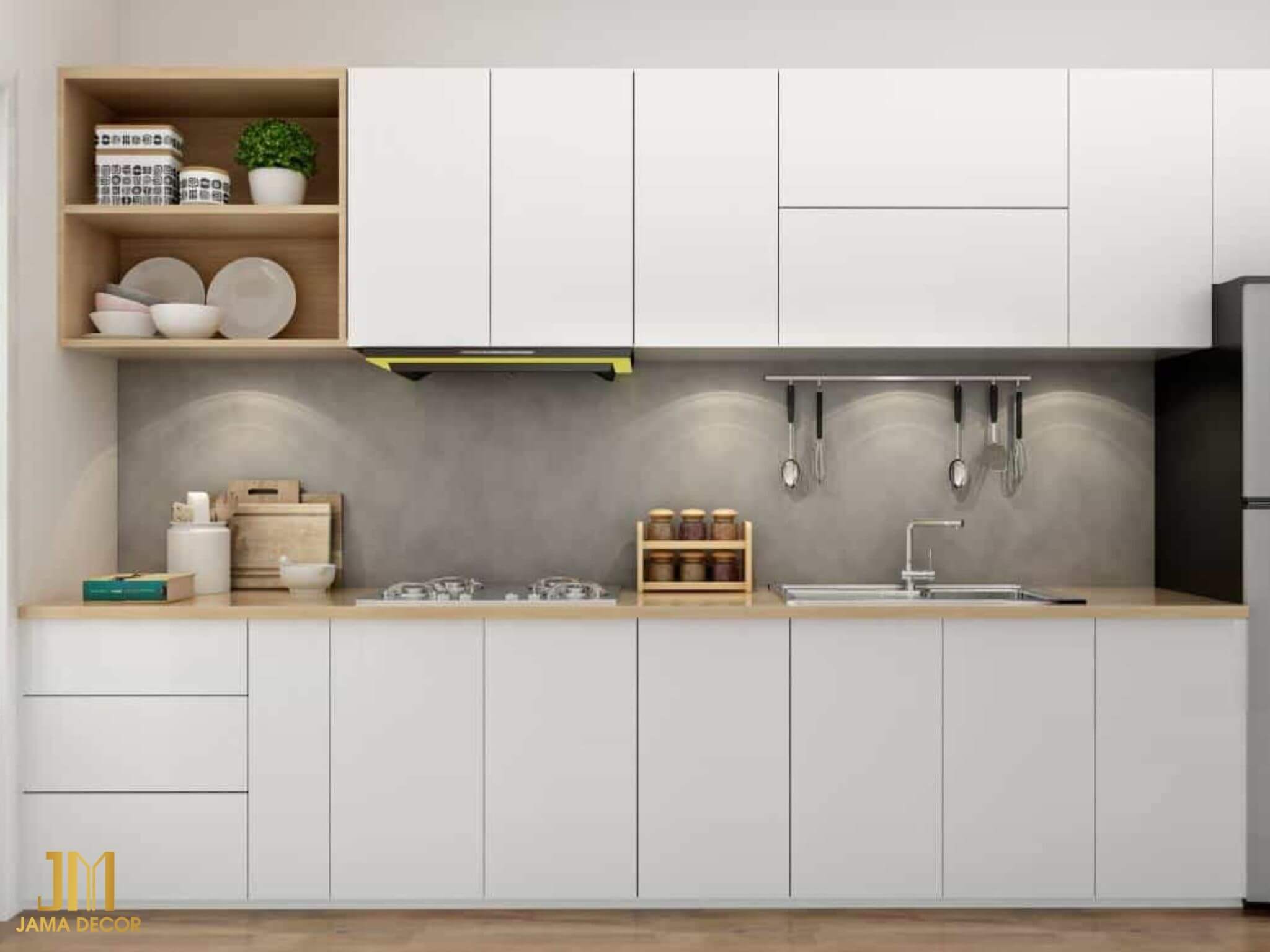 100+ mẫu phòng bếp nhà cấp 4 đẹp, hiện đại, tiết kiệm 36 bếp chữ I màu trắng