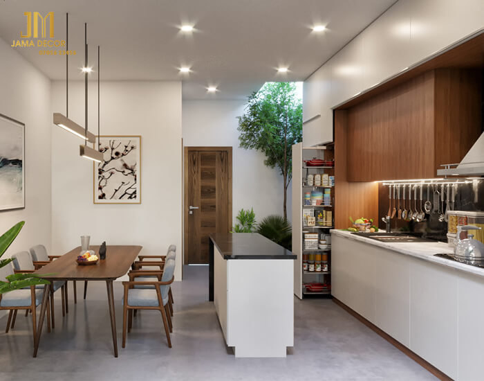 10+ mẫu nội thất bếp nhà ống 3m, 4m, 5m... đẹp, tiện nghi 40 Phòng bếp liền với giếng trời