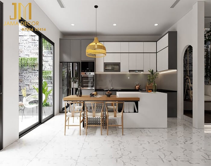 10+ mẫu nội thất bếp nhà ống 3m, 4m, 5m... đẹp, tiện nghi 56 Phòng bếp liền với giếng trời