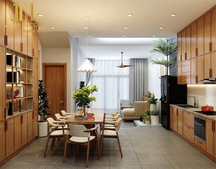10+ mẫu nội thất bếp nhà ống 3m, 4m, 5m... đẹp, tiện nghi 53 Phòng bếp liền với phòng khách