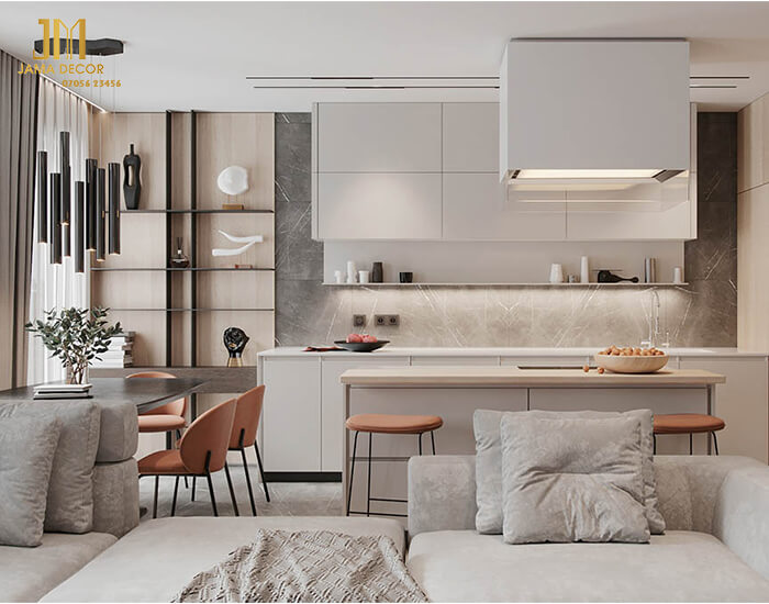 10+ mẫu nội thất bếp nhà ống 3m, 4m, 5m... đẹp, tiện nghi 55 Phòng bếp liền với phòng khách