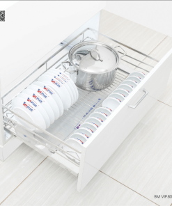 Giá xoong nồi, bát đĩa đa năng Inox nan dẹt - Ray giảm chấn BM VIP