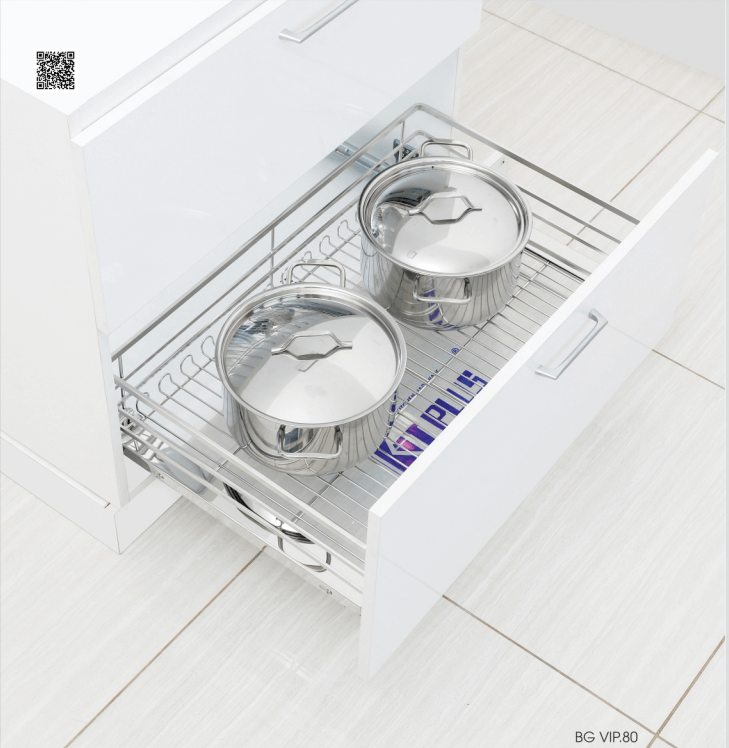 Giá xoong nồi Inox nan dẹt - Ray giảm chấn BG VIP