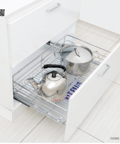 Giá Xoong Nồi Inox nan tròn - Ray giảm chấn DG