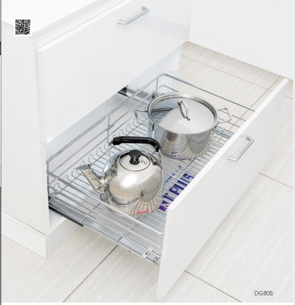 Giá Xoong Nồi Inox nan tròn - Ray giảm chấn DG