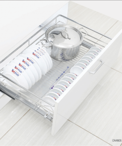 Giá Xoong Nồi, Bát Đĩa đa năng Inox nan tròn - Ray giảm chấn DM