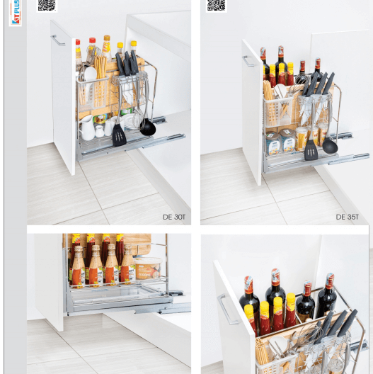 Giá giao thớt Inox nan vuông - ray giảm chấn DE