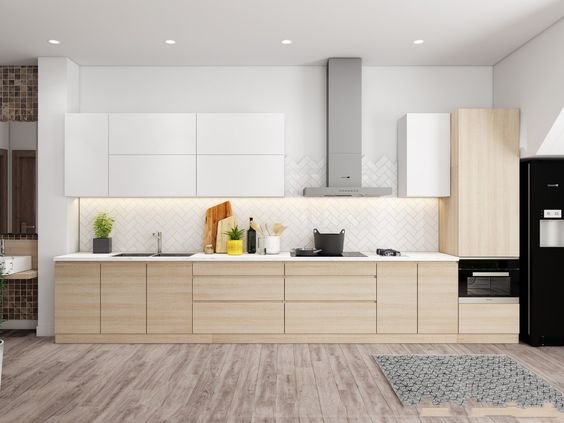 15+ mẫu phòng bếp đẹp, hiện đại, chi phí thấp hợp phong thủy 35 Thiết kế bếp thẳng, hiện đại