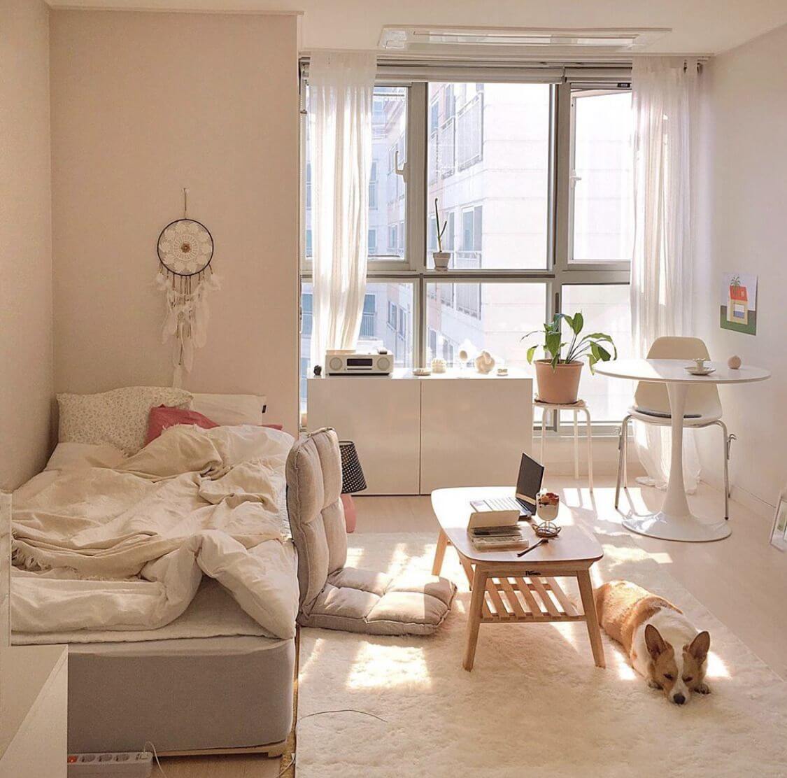 Nội thất kiểu Hàn thường sử dụng vật liệu gỗ với tone màu beige nhạt