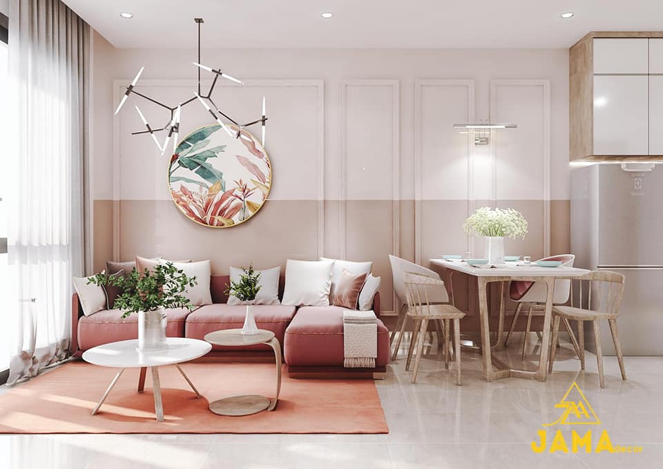 trang trí phòng khách căn hộ Vinhomes JAMA thiết kế cho khách hàng