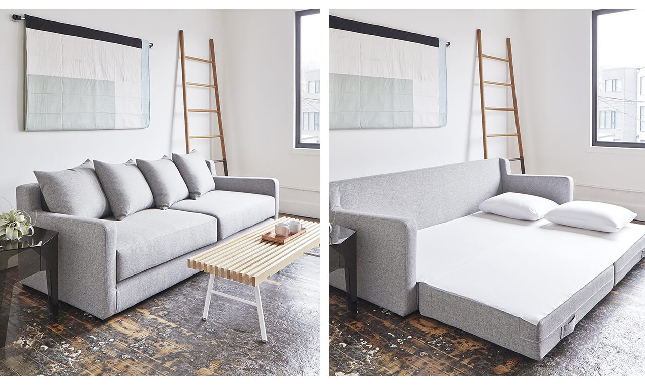 trang trí phòng khách sử dụng sofa kết hợp giường ngủ