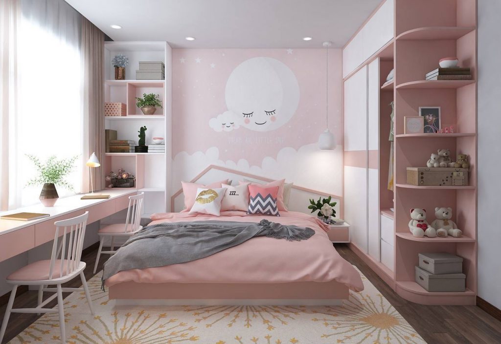 Phòng ngủ hồng mang phong cách nữ tính cho bé gái- JAMA DECOR