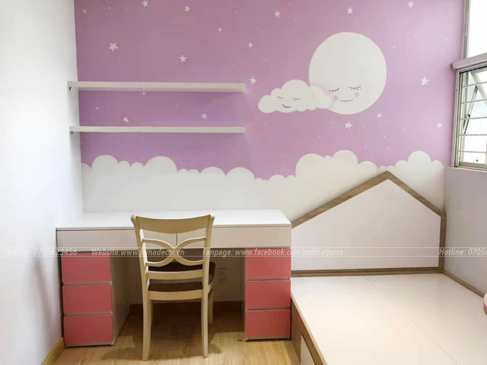 Hình ảnh thực tế phòng bé gái tone màu hồng - JAMA DECOR
