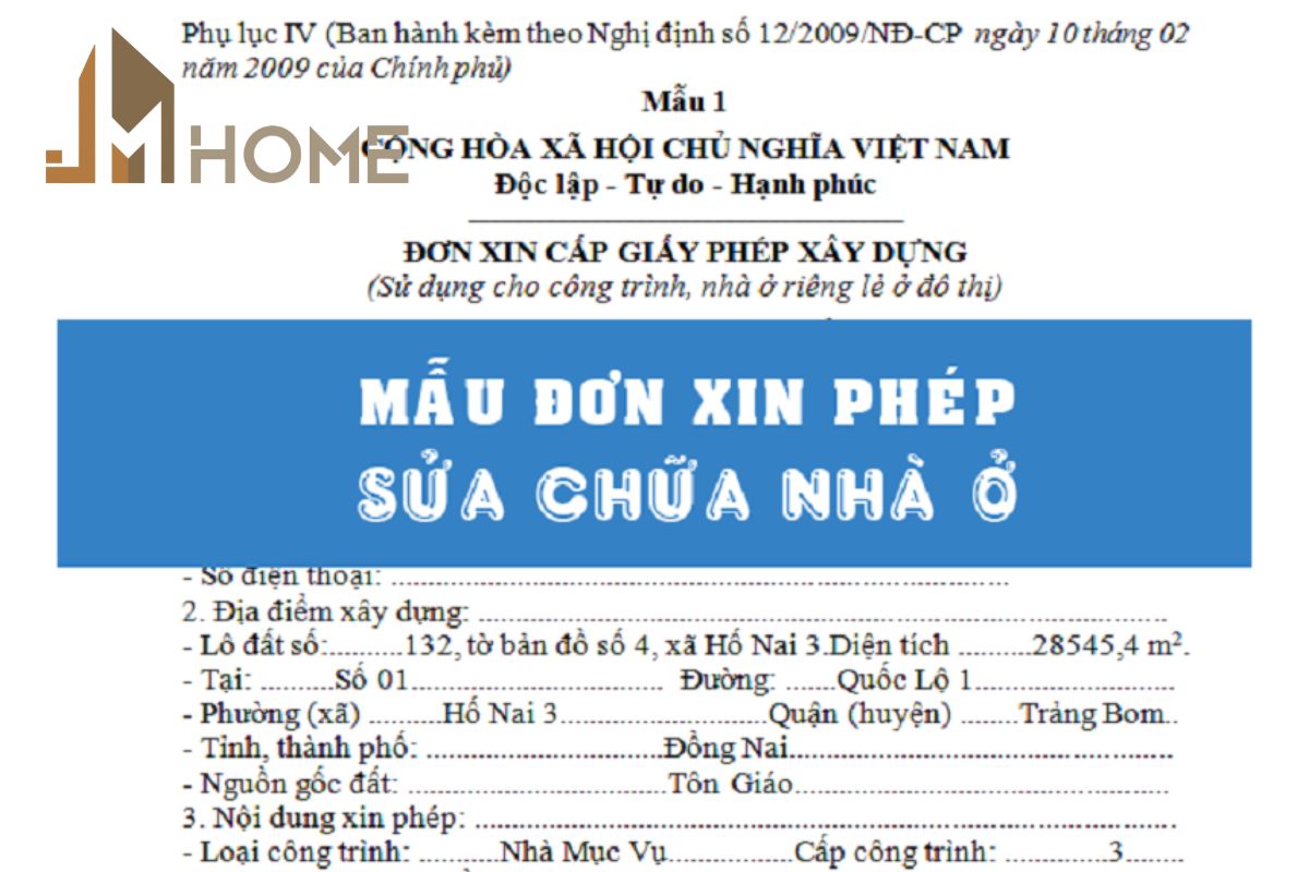 Mẫu đơn xin cấp giấy phép sửa chữa nhà ở
