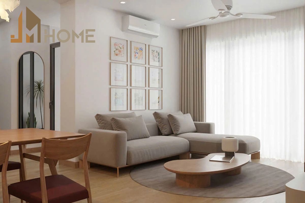 Mẫu thiết kế nội thất căn hộ chung cư 62m2 phong cách Japandi