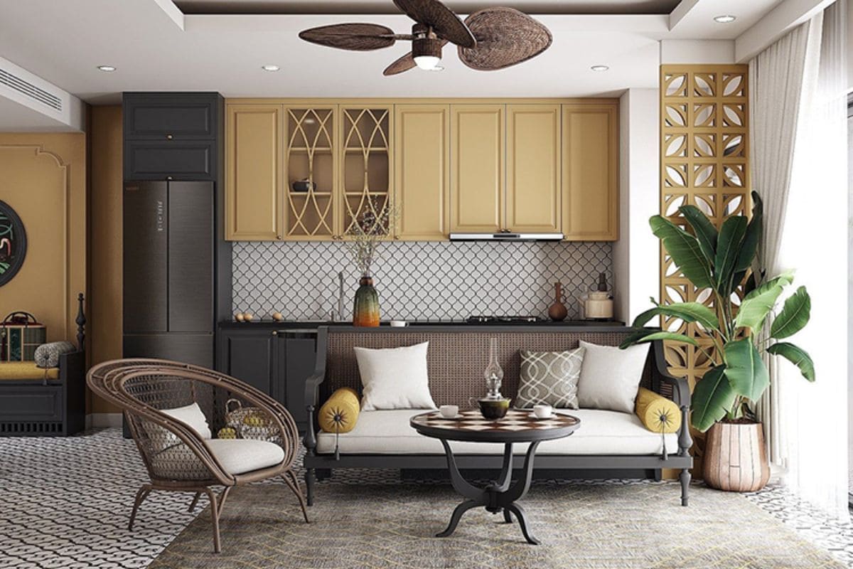 Thiết kế căn hộ chung cư 75mm2 phong cách Indochine