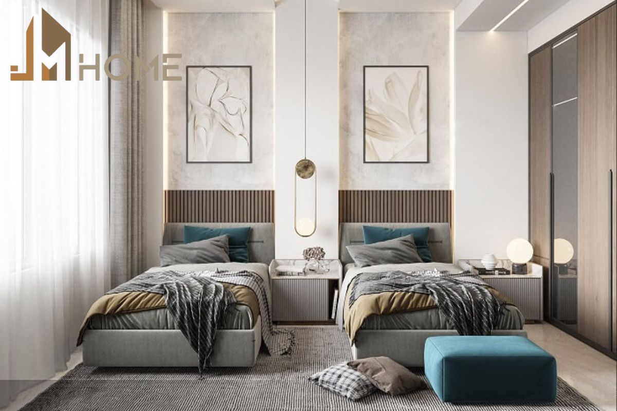 Cách bố trí giường ngủ là một yếu tố quan trọng khi thiết kế phòng ngủ hai giường