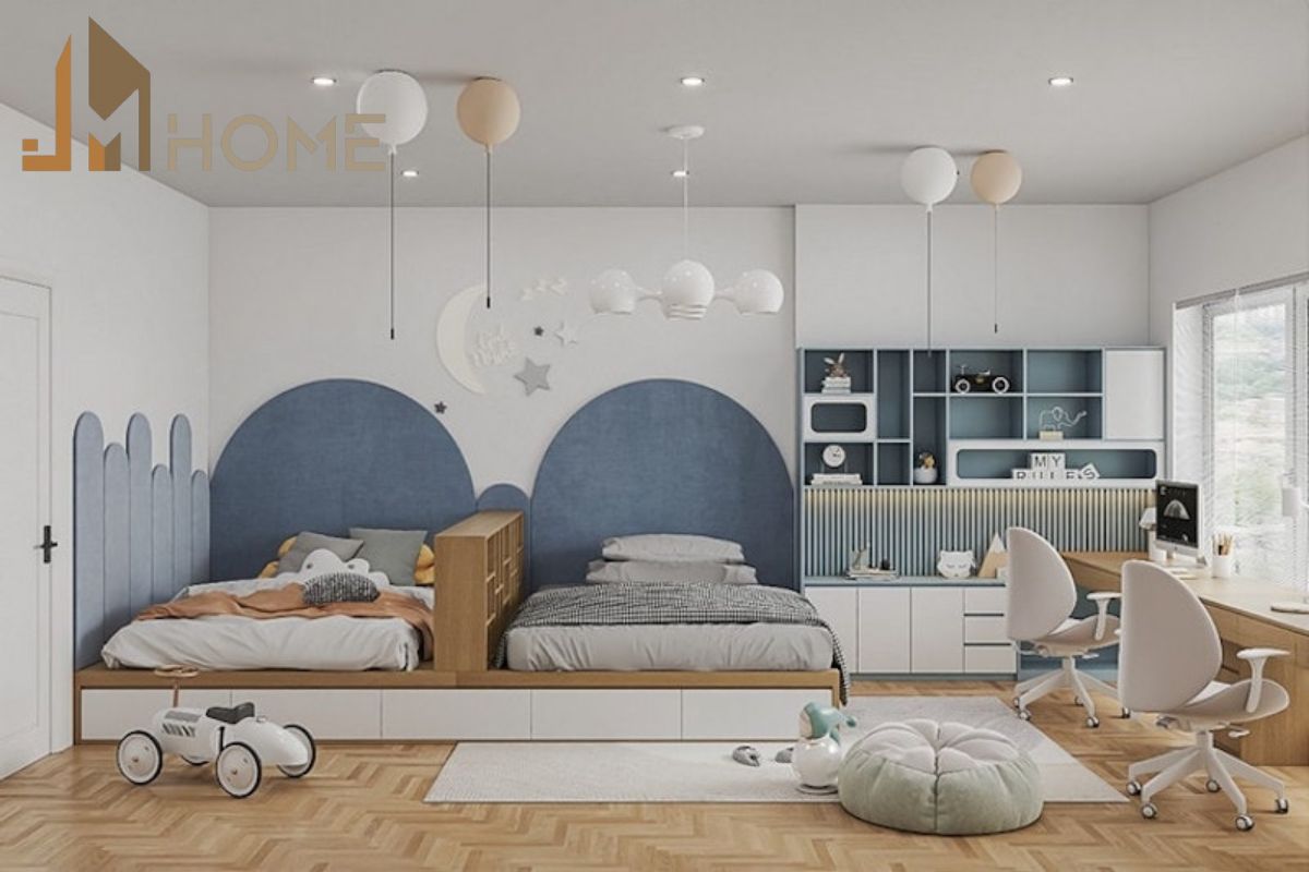 Tạo sự đối xứng đẹp mắt bằng cách bố trí hai giường ngủ song song