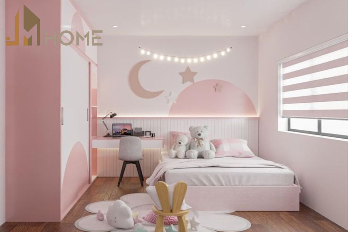 Thiết kế phòng ngủ màu hồng dễ thương cho bé gái
