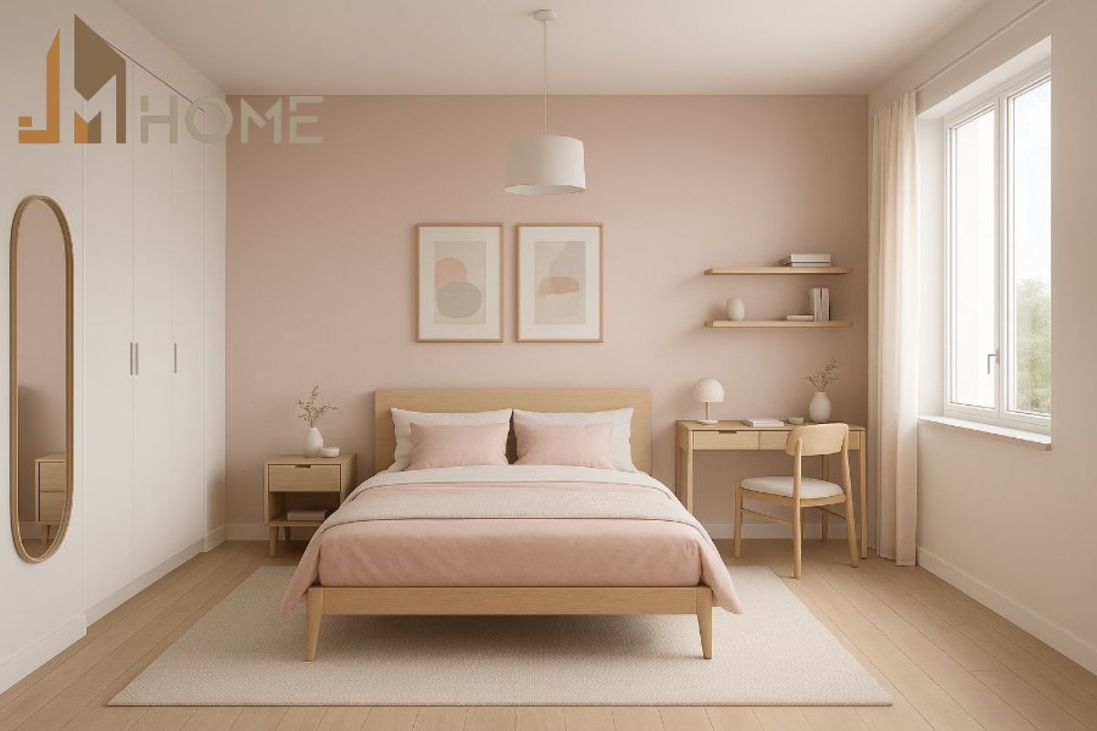 Thiết kế phòng ngủ màu hồng phong cách Bắc Âu