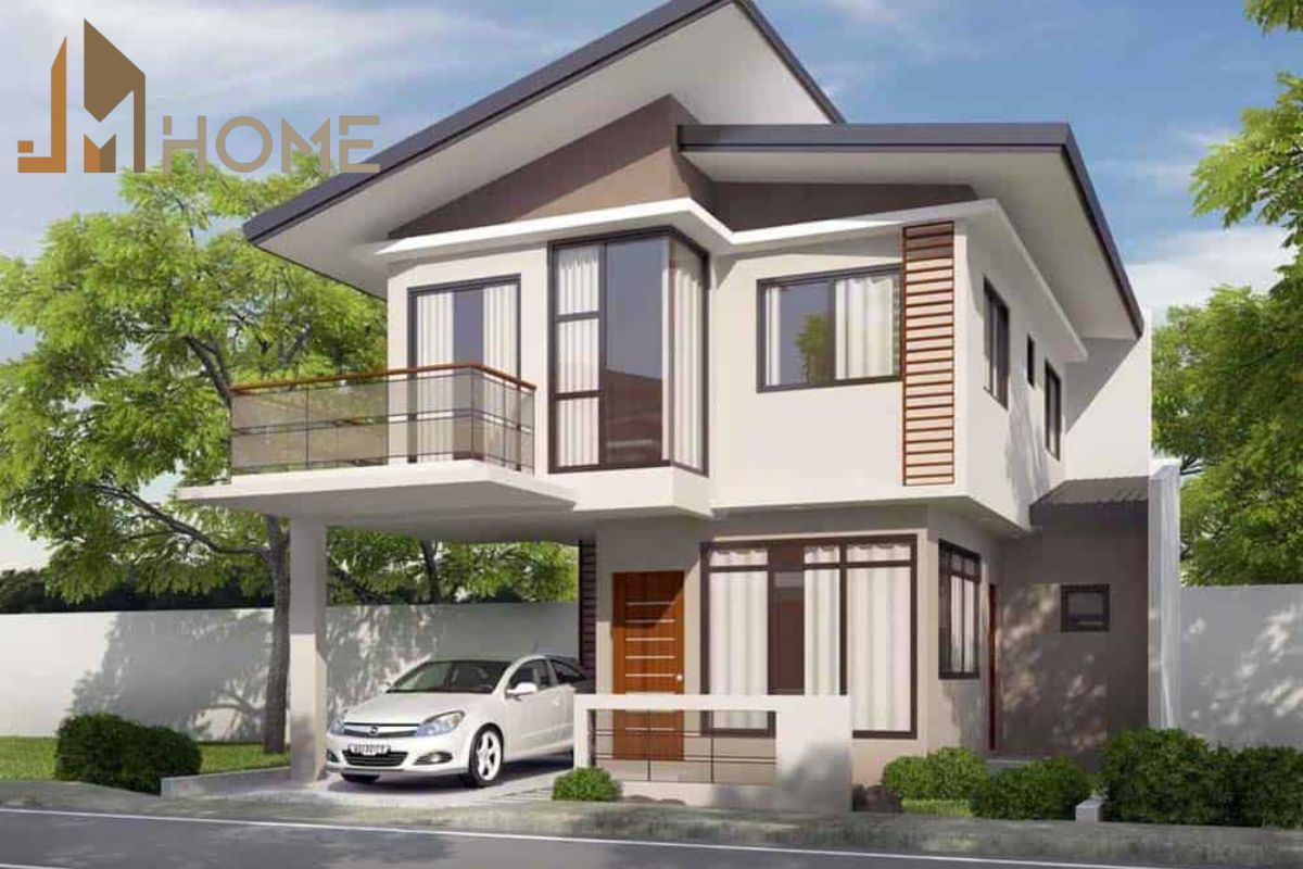 Mẫu thiết kế nhà mái lệch kết hợp gara hiện đại, tiện lợi