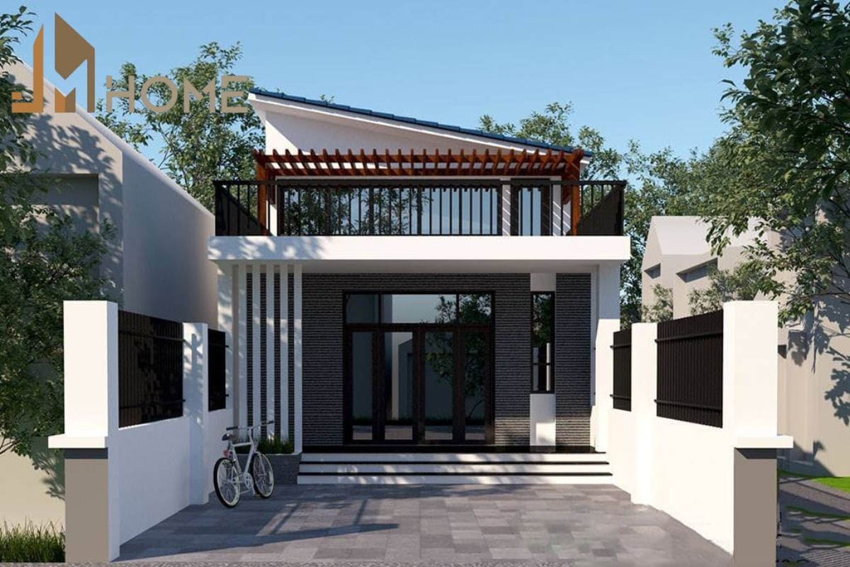 Thiết kế nhà mái lệch có gác lửng tiện nghi