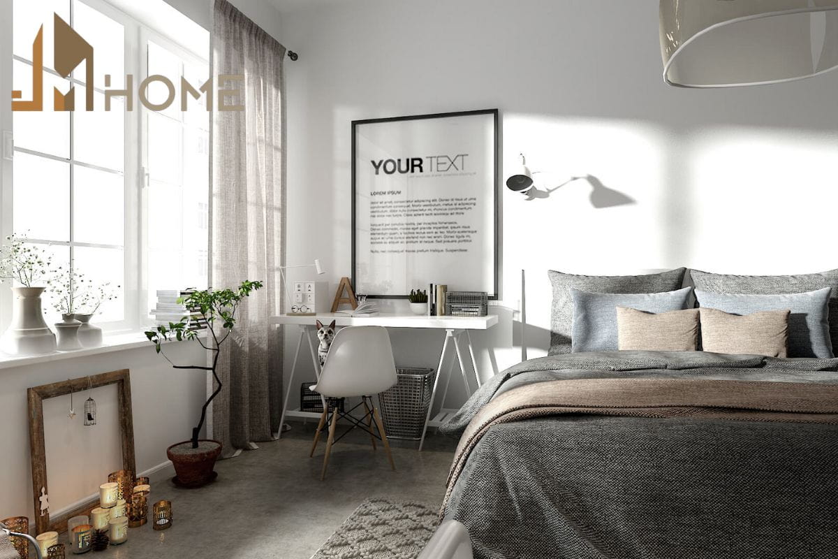 Thiết kế phòng ngủ có bàn học với phong cách Scandinavian