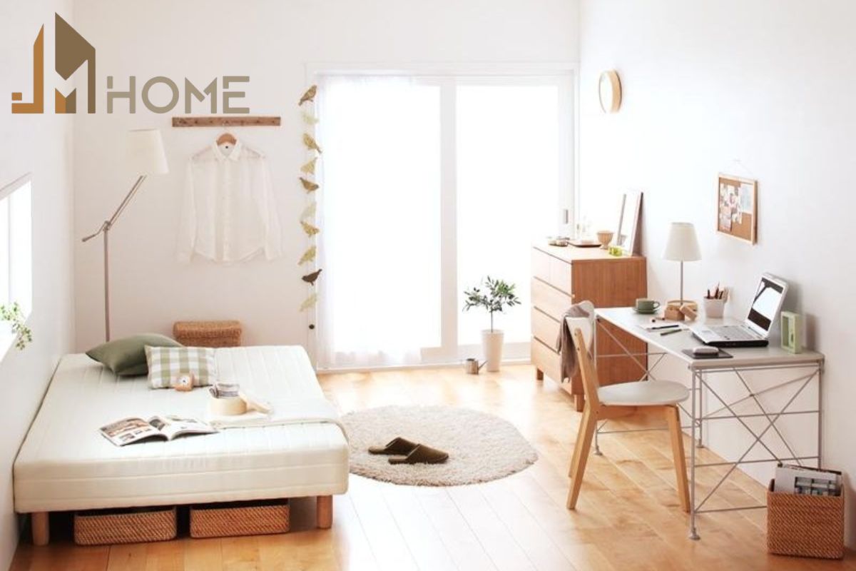 Mẫu thiết kế phòng ngủ có bàn học phong cách Nhật Bản