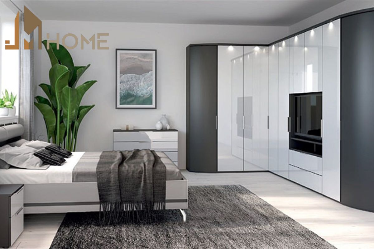 Hiện đại với mẫu thiết kế tủ quần áo kết hợp kệ tivi đa năng