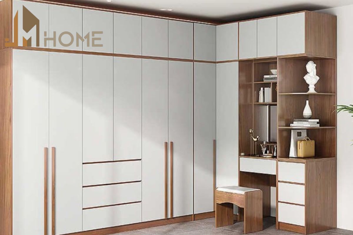 Mẫu thiết kế tủ quần áo góc chữ L tận dụng không gian cho phòng ngủ nhỏ