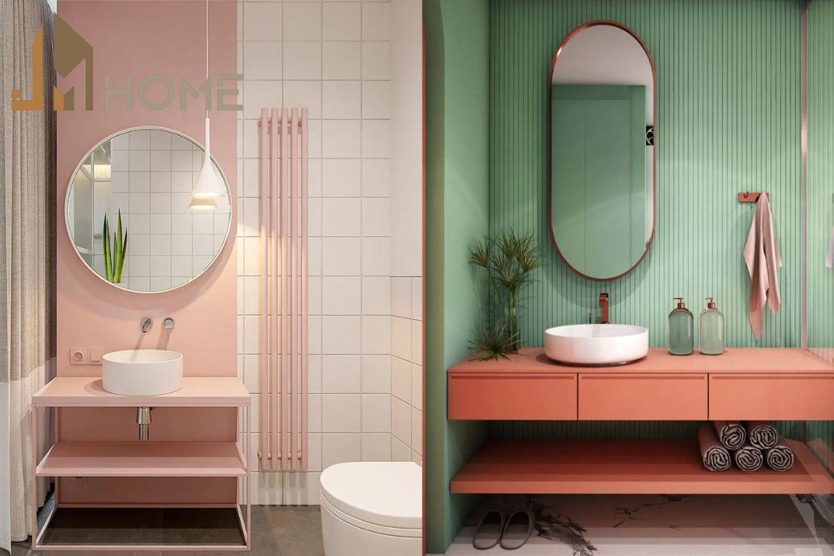 Thiết kế phòng tắm 6m2 với màu sắc tươi sáng, nổi bật