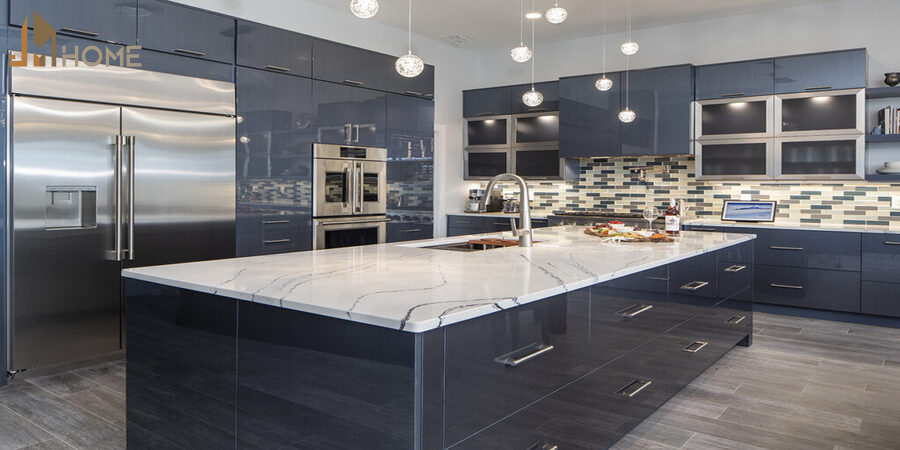 Mẫu tủ bếp acrylic đẹp - Xu hướng nội thất bếp hiện đại 2025 8 Mẫu tủ kệ bếp acrylic đa năng