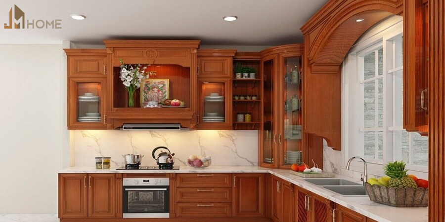 Mẫu tủ bếp gỗ tân cổ điển sang trọng - Thiết kế đẳng cấp 2025 5 Đặc điểm riêng của mẫu tủ bếp gỗ tân cổ điển