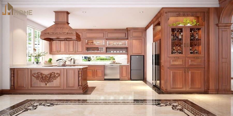 Mẫu tủ bếp gỗ tân cổ điển sang trọng - Thiết kế đẳng cấp 2025 7 Dịch vụ xây mẫu tủ bếp gỗ tân cổ điển tại JAMA
