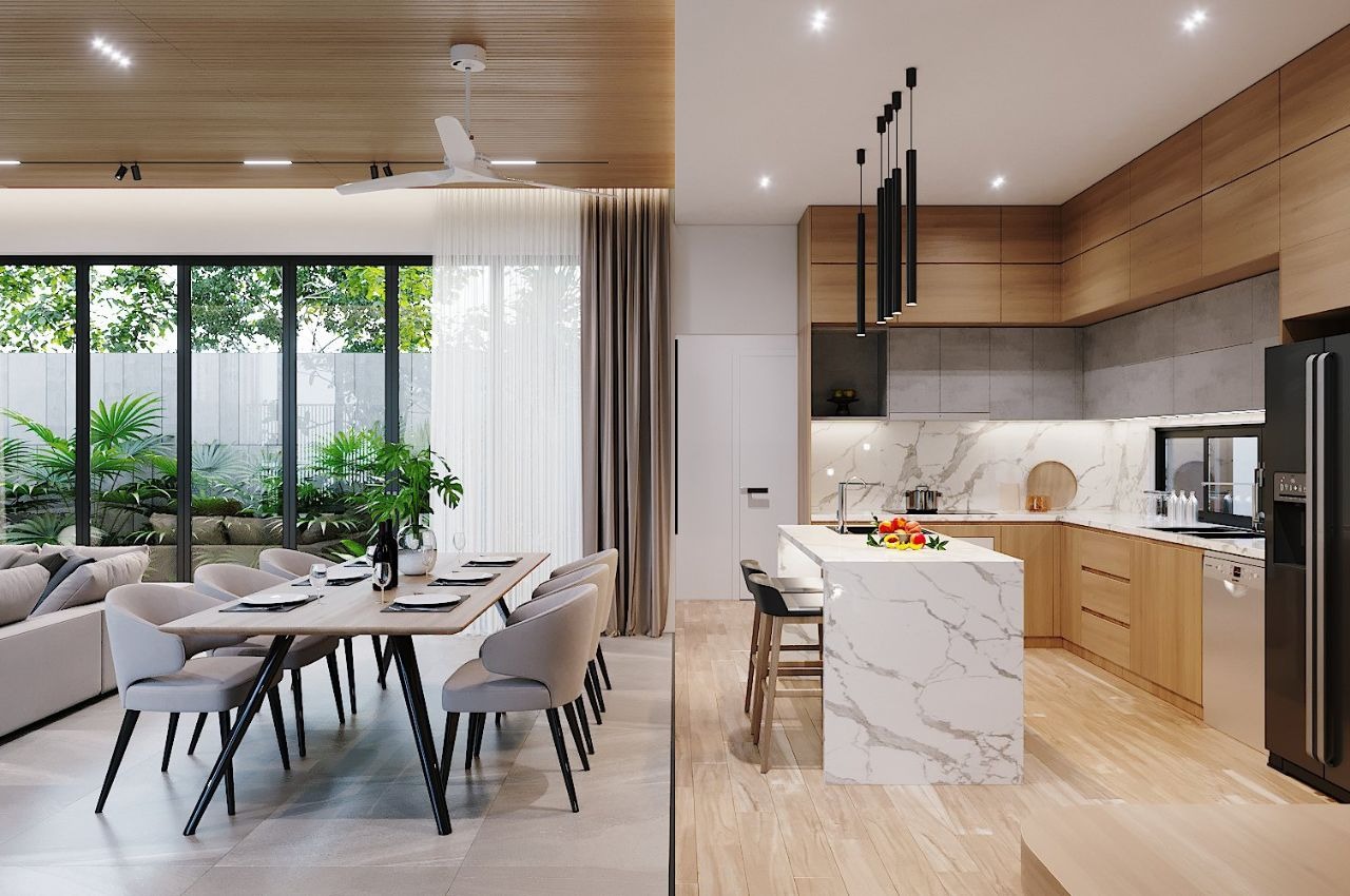 Thiết kế nội thất bếp ăn liền kề phòng khách - Xu hướng tối ưu 2025 7 Thiết kế nội thất bếp ăn liền kề phòng khách - Xu hướng tối ưu 2025