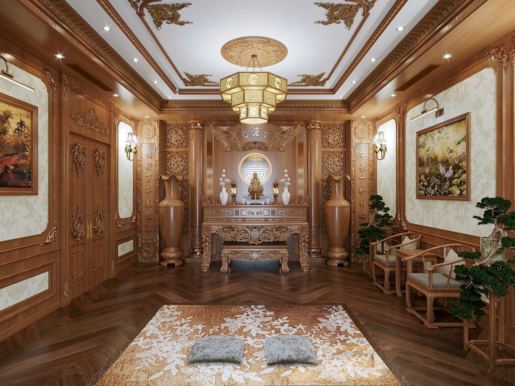 Bố trí bàn thờ chuẩn phong thủy với ánh sáng vàng ấm đầy trang trọng