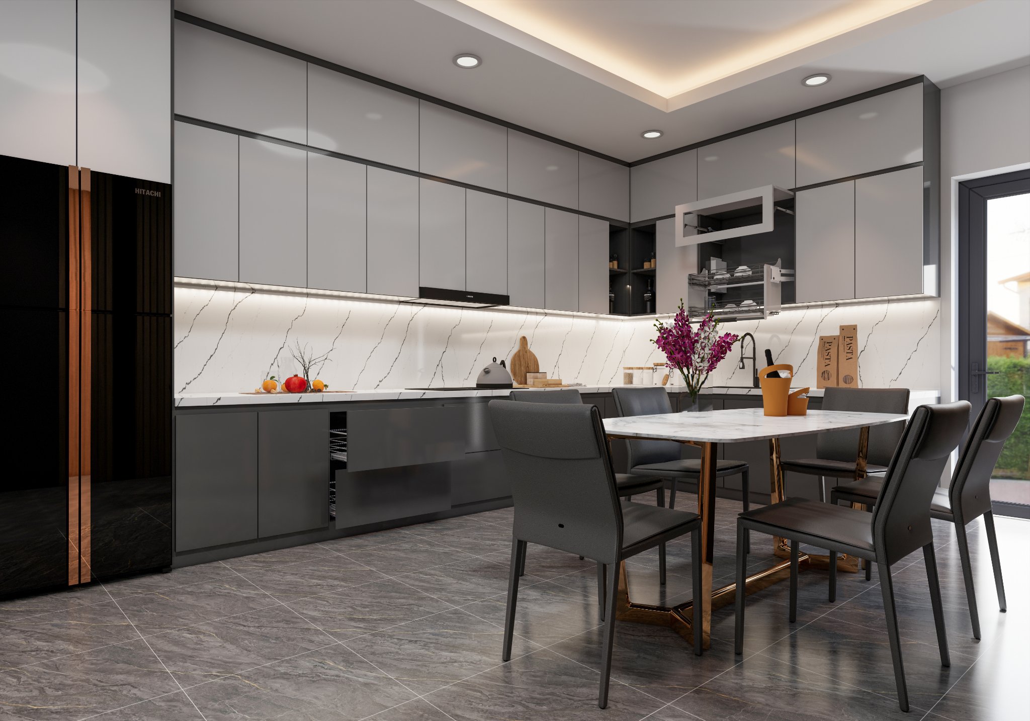 Đảo bếp mini đa năng vừa chuẩn bị thực phẩm vừa làm bàn ăn nhanh – tối ưu diện tích